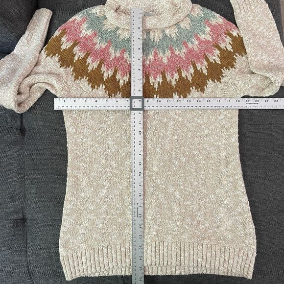 LL Bean Cotton Ragg Nordic Fair Isle Funnel Neck Pullover Knit Sweater Small - Picture 5 of 7